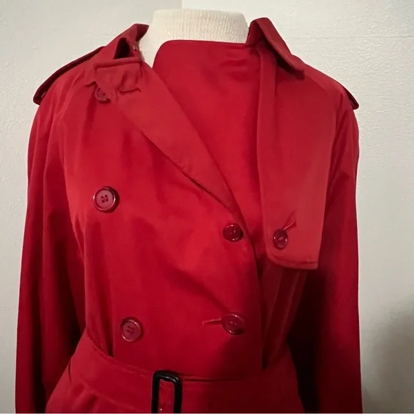 BURBERRYS' VINTAGE AUTHENTIC Red Trench Coat 10L Double Breasted Nova Check EUC - Picture 4 of 12